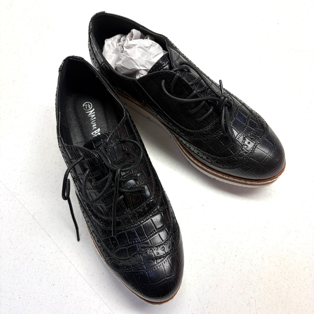 Nature Breeze Women's Fashion Textured croc black Shoes size 7.5